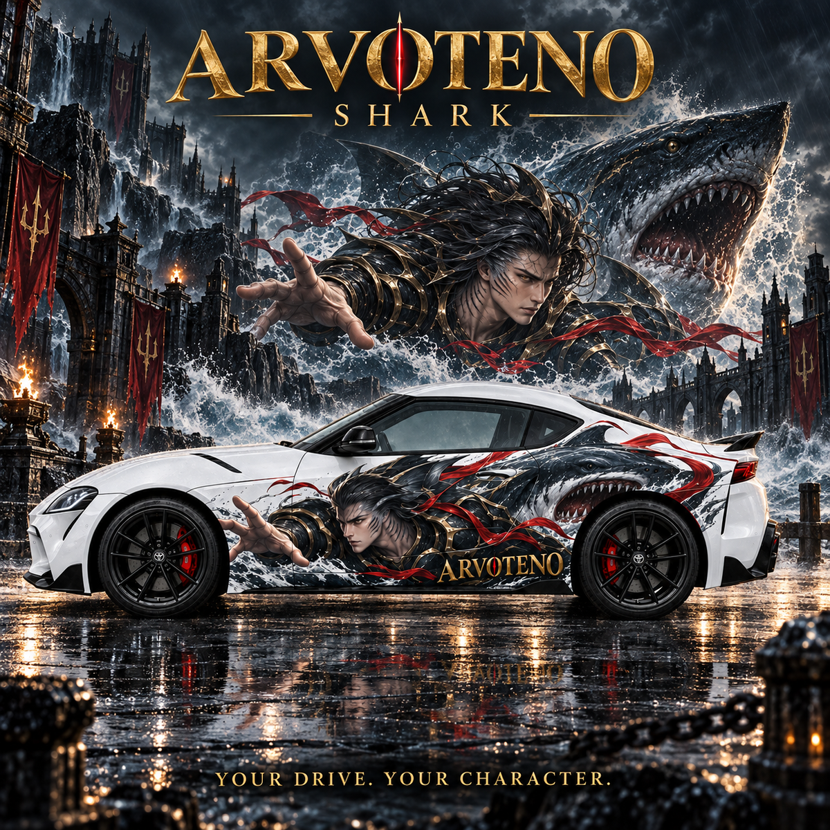 ARVOTENO Shark Side Decal Set - 2PCS Original Character Automotive Artwork