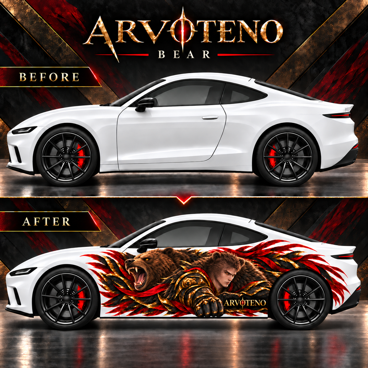 ARVOTENO Bear Side Decal Set - 2PCS Original Character Automotive Artwork