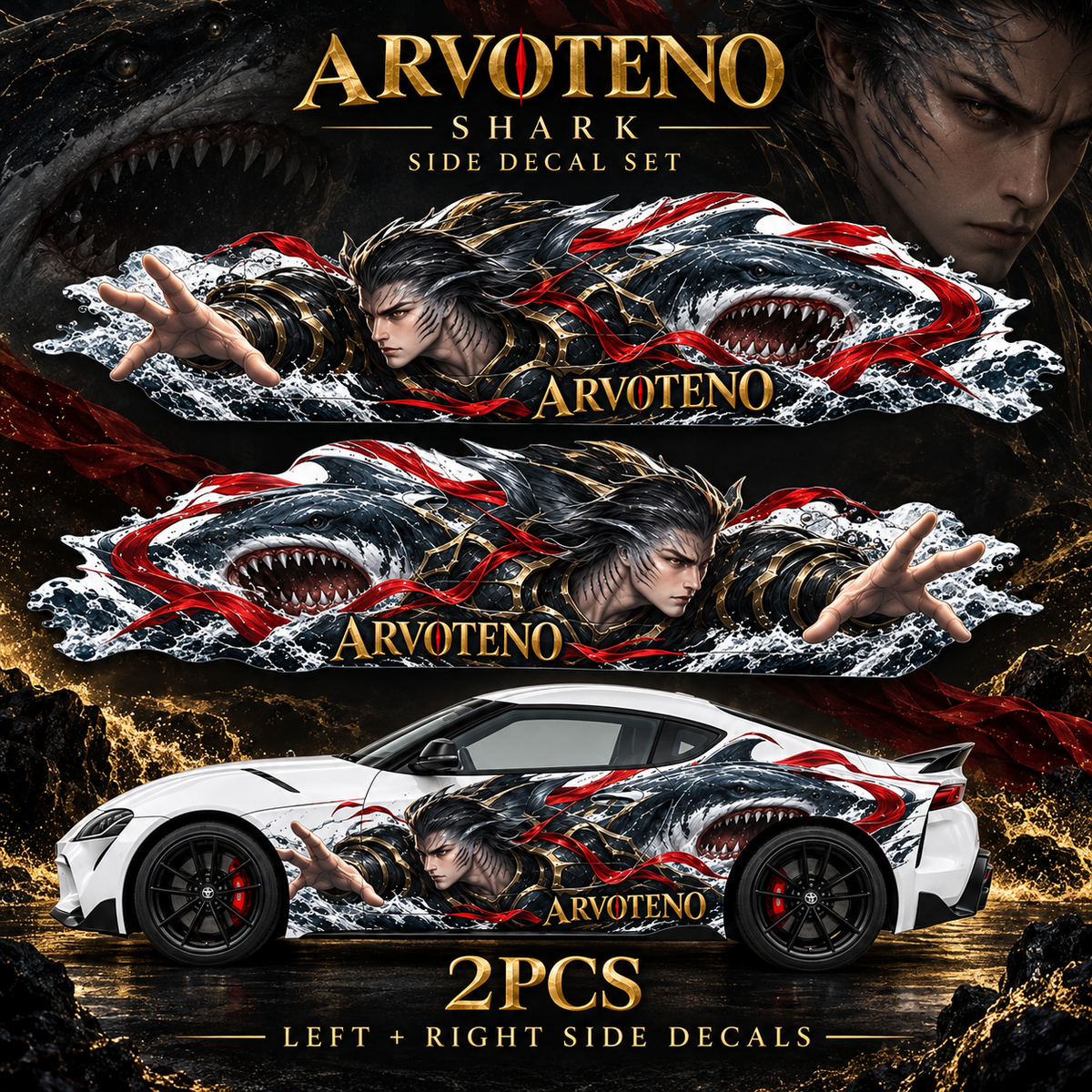 ARVOTENO Shark Side Decal Set - 2PCS Original Character Automotive Artwork