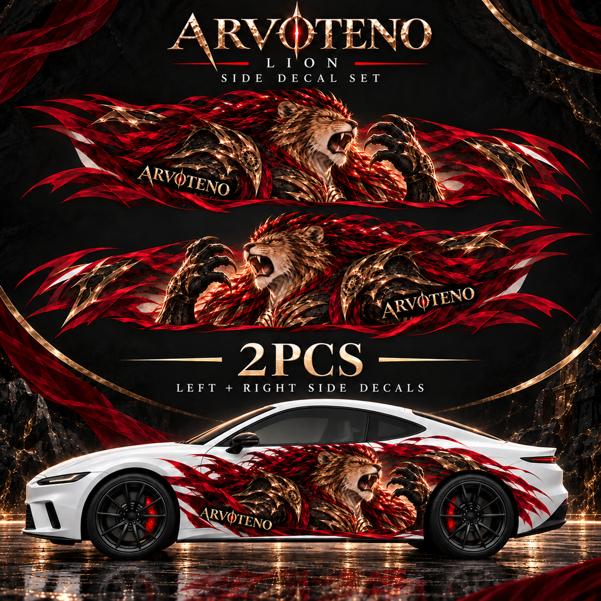 ARVOTENO Lion Side Decal Set - 2PCS Original Character Automotive Artwork