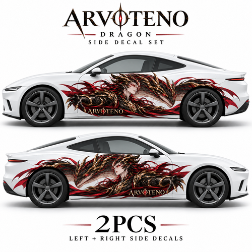 ARVOTENO Dragon: Left and right side decal set shown on two vehicles against a white background