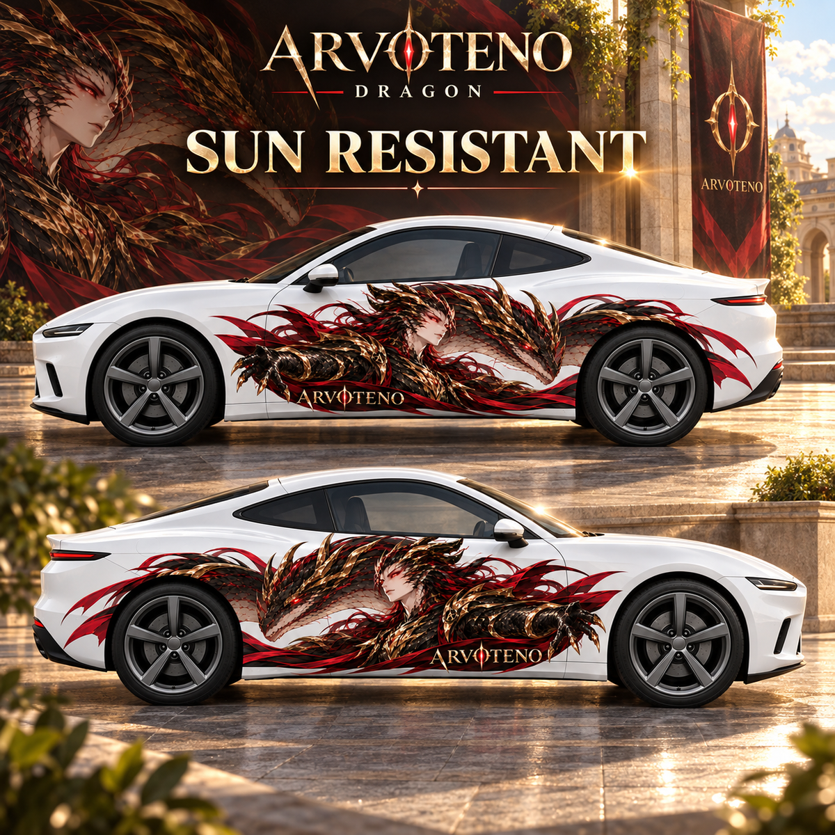 ARVOTENO Dragon: Side decal artwork shown in sunlight