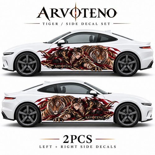 ARVOTENO Tiger: Left and right side decal set shown on two vehicles against a white background