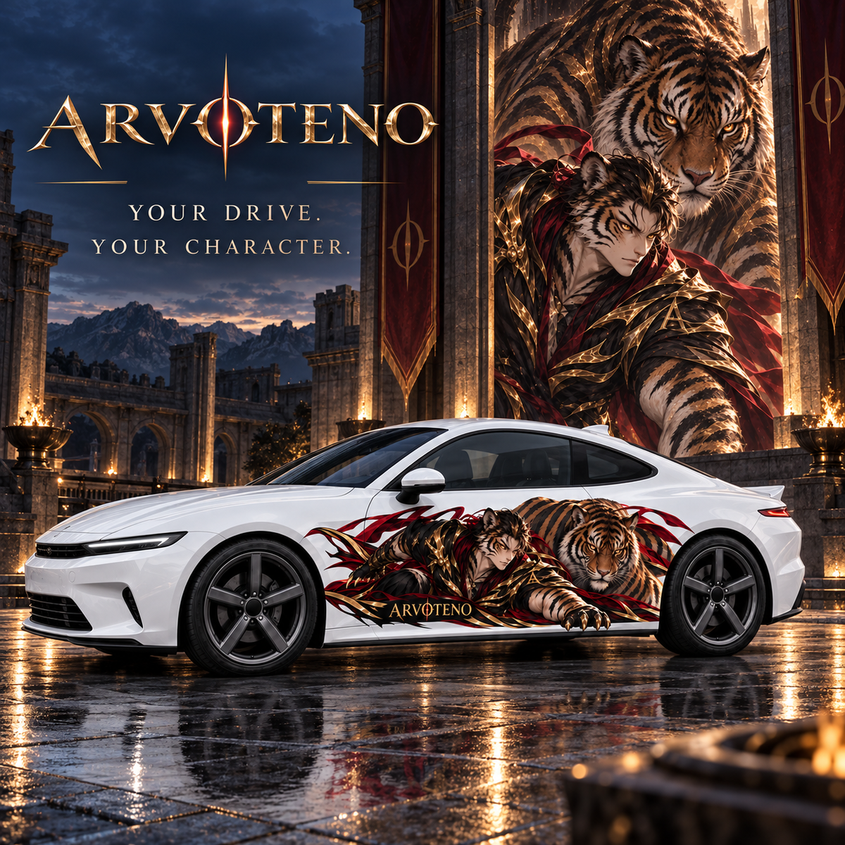 ARVOTENO Tiger: Original character and matching vehicle artwork